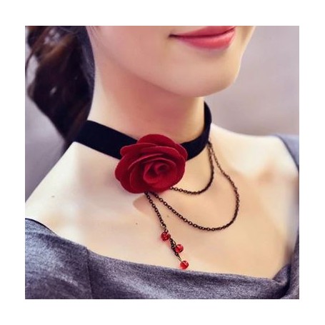 Collier Ras de Cou Rose et Perles Rouges