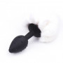 Plug Anal Queue de Lapin en Silicone Noir avec pompon blanc