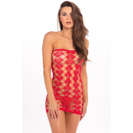 Robe Résille Rouge Motif Cœur