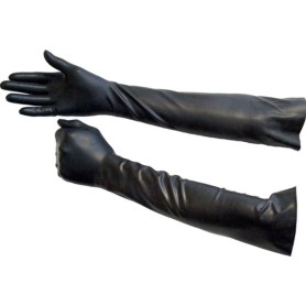 Gants longs en latex noir pour fist et jeux BDSM Mister B – brillants, hygiéniques, au-dessus du coude