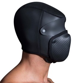 Cagoule de bondage en néoprène perforé avec cache-yeux amovible – 665 Leather