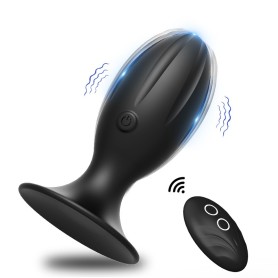 Plug anal vibrant en silicone avec télécommande, 12 modes de vibration et base ventouse