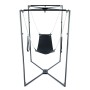 Kit sling en croix BDSM avec cuir noir, structure métal, chaînes et repose-pieds – 4 points d'attache