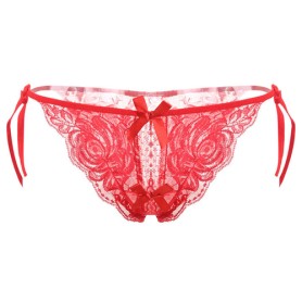 Culotte Fendue en Dentelle Rouge Florale