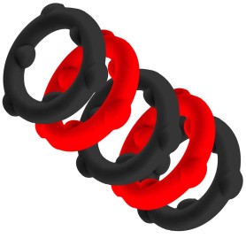 Pack de 5 Cockrings Péniens Spinner Rouge-Noir GEARHEADS Oxballs