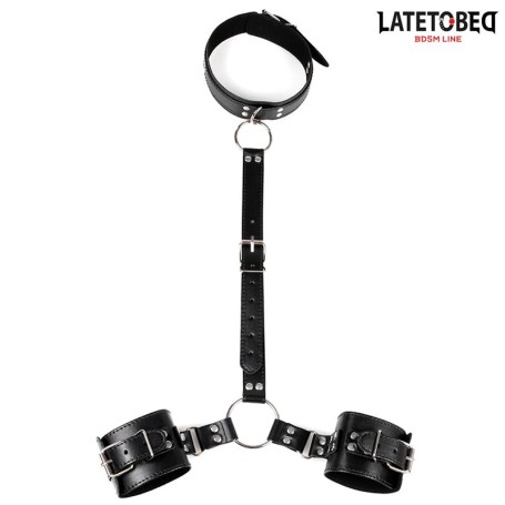 Entrave BDSM Collier et Menottes Noir