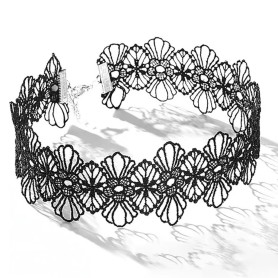 Collier Ras de Cou Large Dentelle Noire