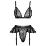 Soutien-gorge et slip fendu à jarretelles noir - Cottelli LINGERIE