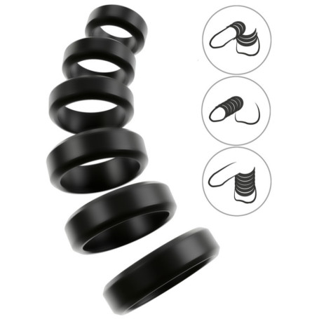Lot de 6 Anneaux Cock & Ball Noir 26-56mm
