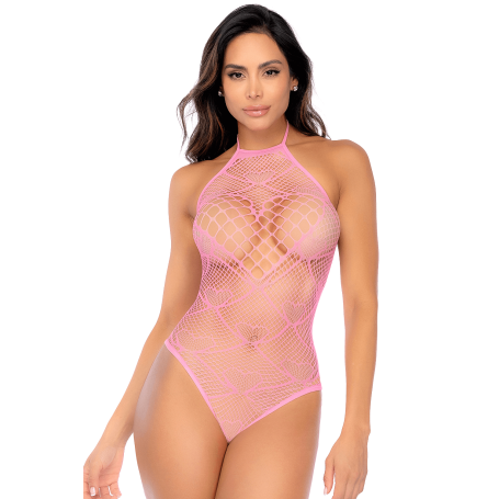 Body Résille Rose à Motif Coeur Mapalé