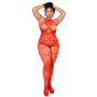 Bodystocking Résille Rouge à Motif Coeur