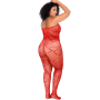 Bodystocking Résille Rouge à Motif Coeur