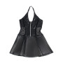 Robe Sexy Effet Cuir Noir à Coupe Evasée