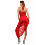 Robe Dentelle Rouge avec Coupe Asymétrique à Volants