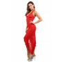 Robe Dentelle Rouge avec Coupe Asymétrique à Volants
