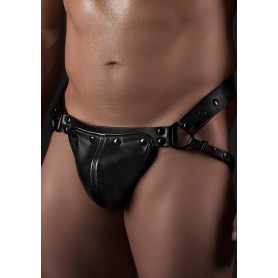 Jockstrap Style Cuir Noir avec Cache Amovible Vantage 8