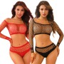 Ensemble lingerie résille 2 pièces J Lingerie noir et rouge