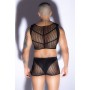 Ensemble lingerie homme résille géométrique noire