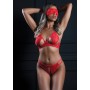 Ensemble 3 pièces ouvert dentelle rouge avec bandeau