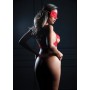 Ensemble 3 pièces ouvert en dentelle rouge avec bandeau