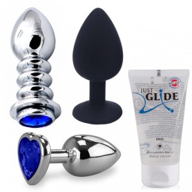 Pack Plug Anal Bijou Bleu Medium avec Lubrifiant