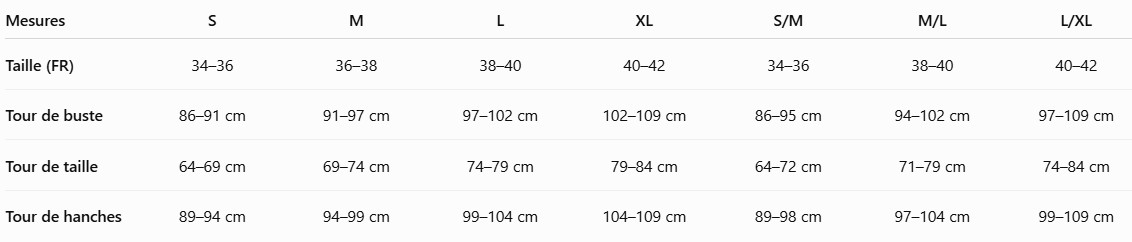 guide taille lingerie et robe mapalé